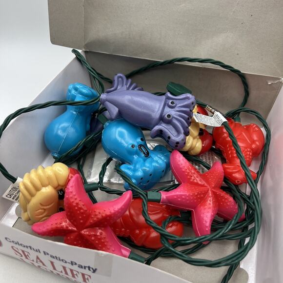 Vtg 10 String Lights Patio Camper RV Beach Ocean Nautical Octopus Crab Squid - Picture 1 of 7